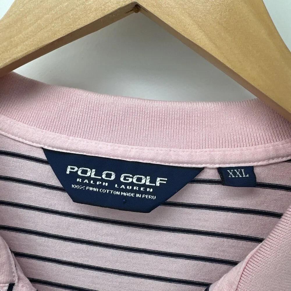 Ralph‎ Lauren Shirt Mens XXL Golf Polo Pink Blue Striped LAUREL ISLAND LINKS